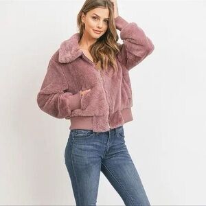Sweet Rain Plush Dusty Pink Teddy Jacket